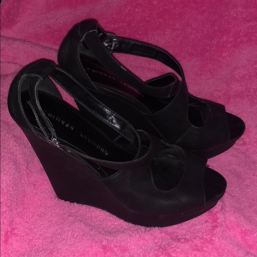 Chinese Laundry black platform wedges